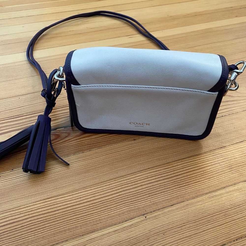Coach Crossbody Purse White Leather Tassels Gem